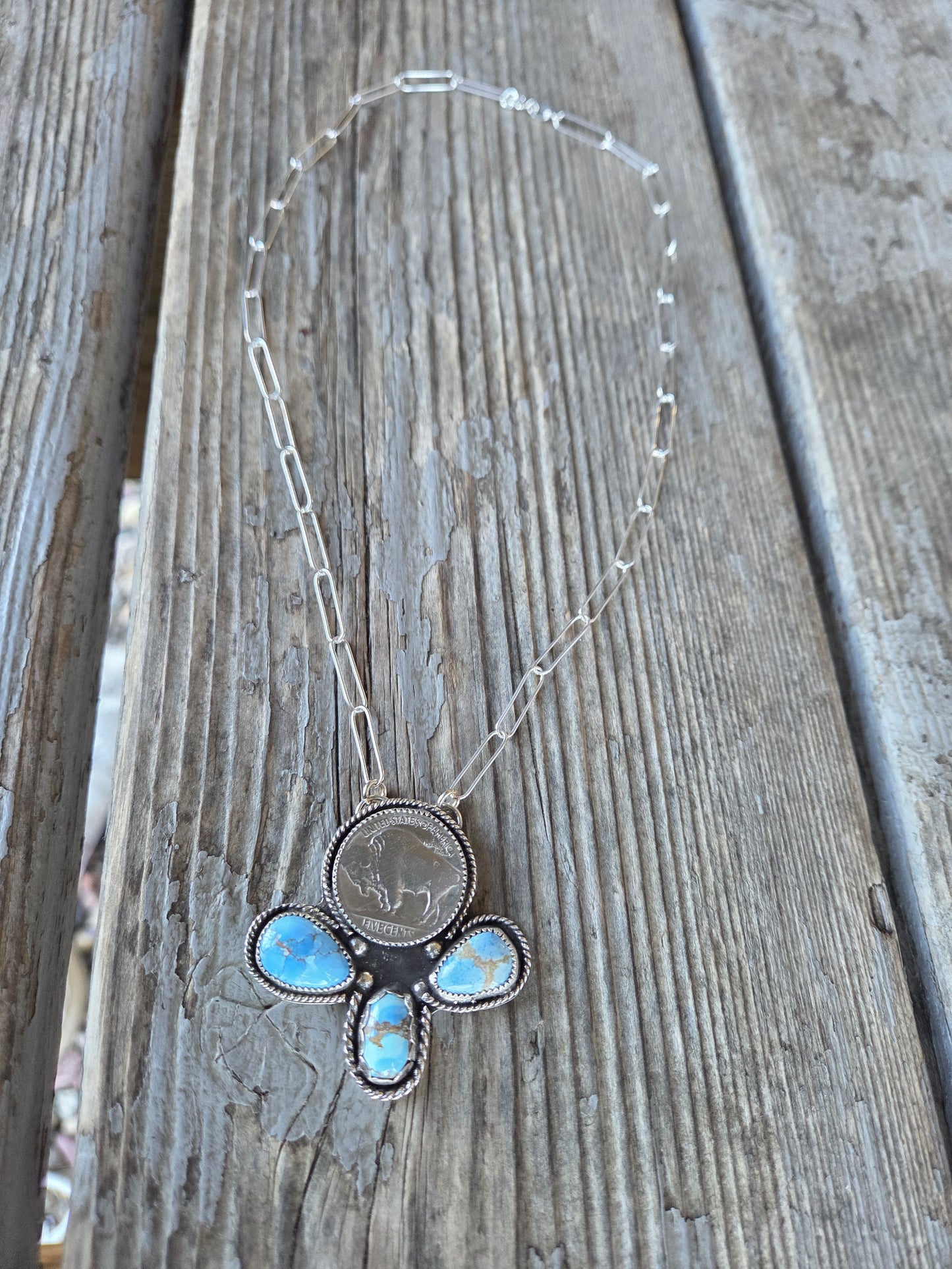 Buffalo Coin & Golden Hill Turquoise 18 inches