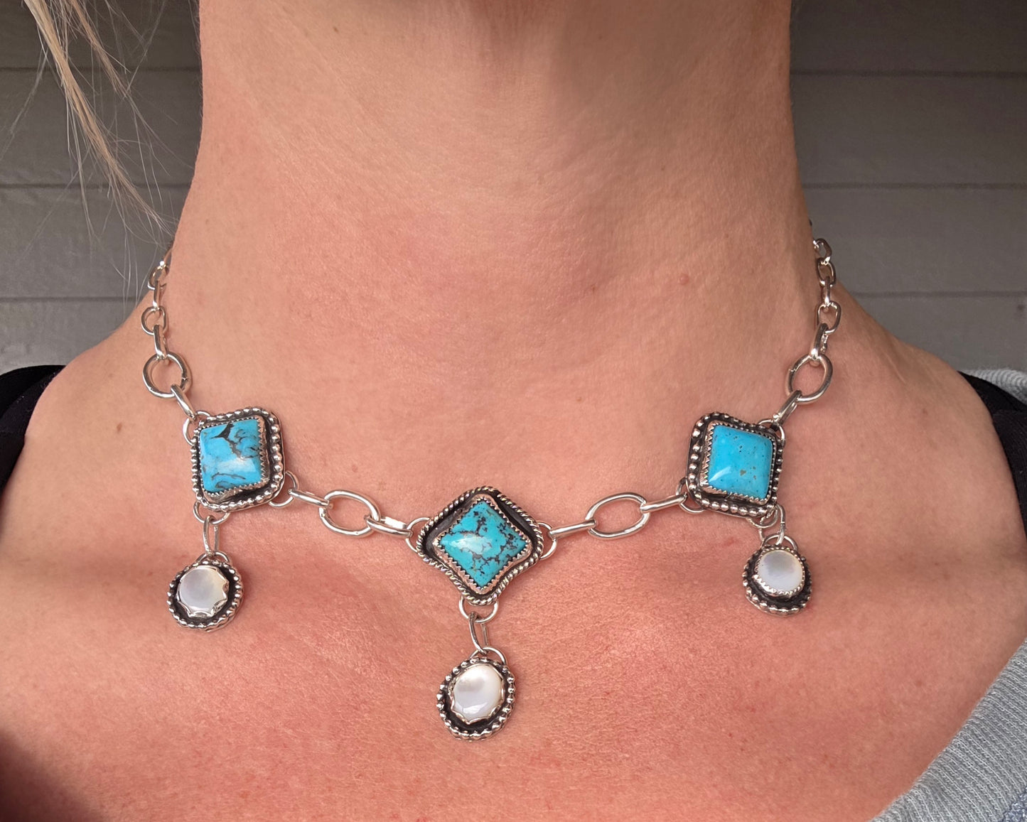 Kingsmen and Mother of Pearl Choker • Adjustable up to 15.5 inches