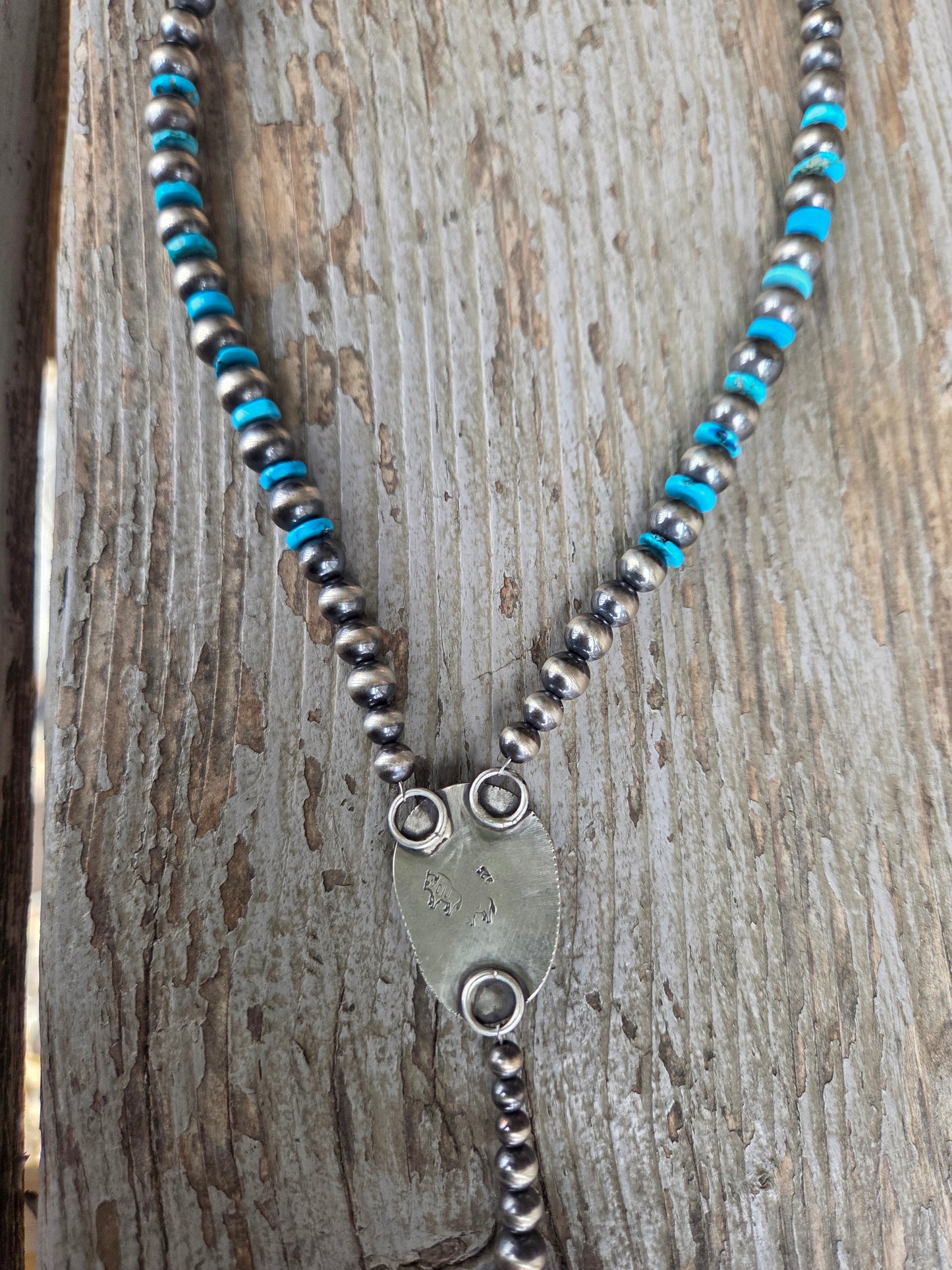 Golden Hill Turquoise Lariat & Sterling Silver Navajo Style Pearls & Turquoise 16 inches