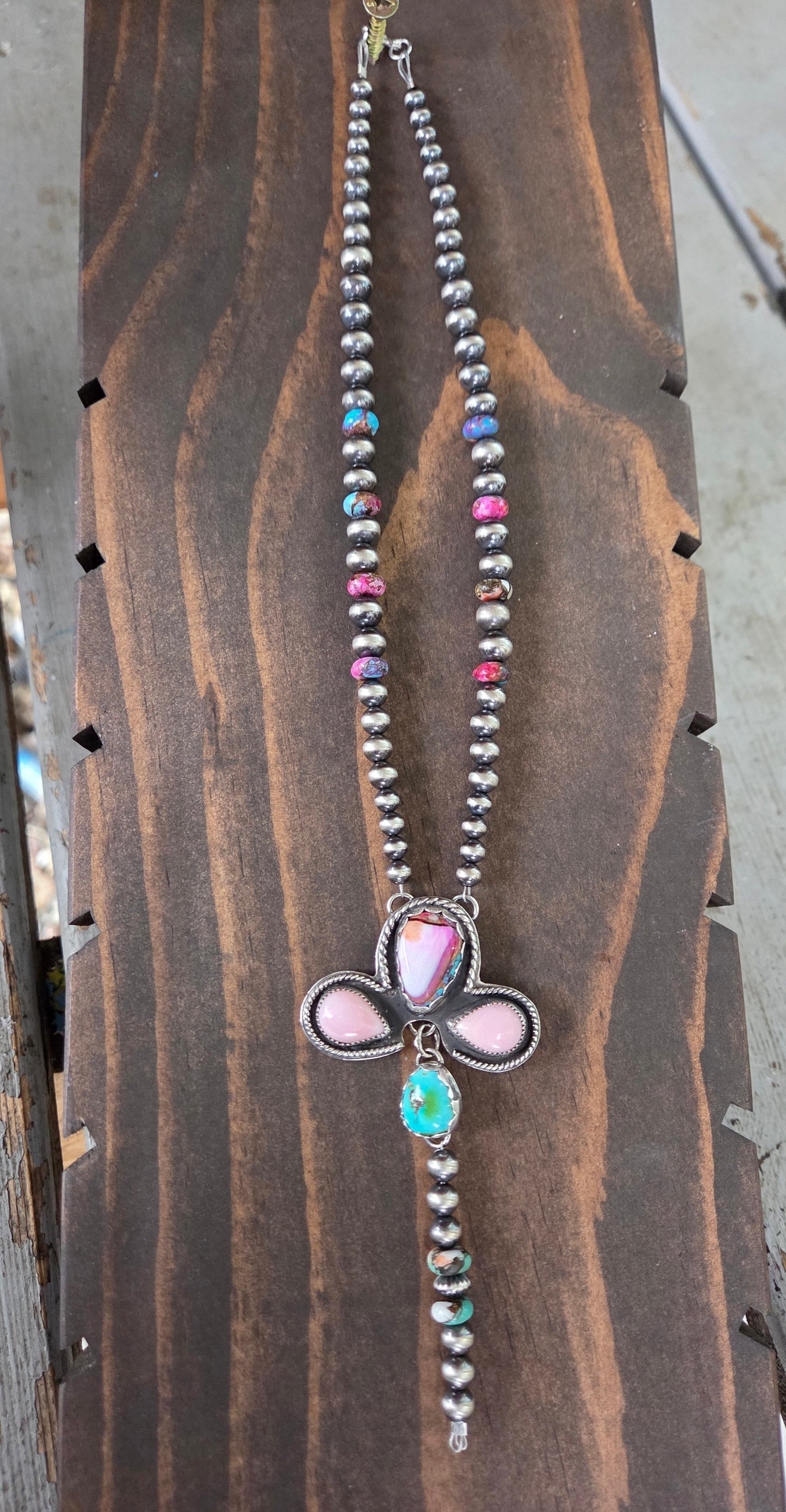 Pink Spiny• Pink Conch • Sonoran Mountain • Sterling Pearls• Purple & Orange Spiny beads.5 inches with 6 inch drop