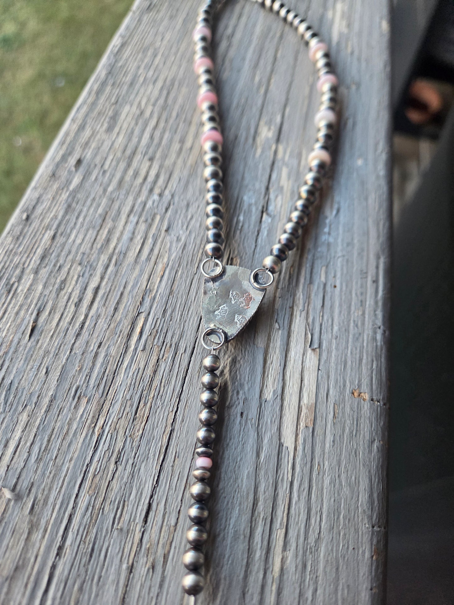 Pink Conch & Sterling Silver Navajo Style Pearls 16 inches