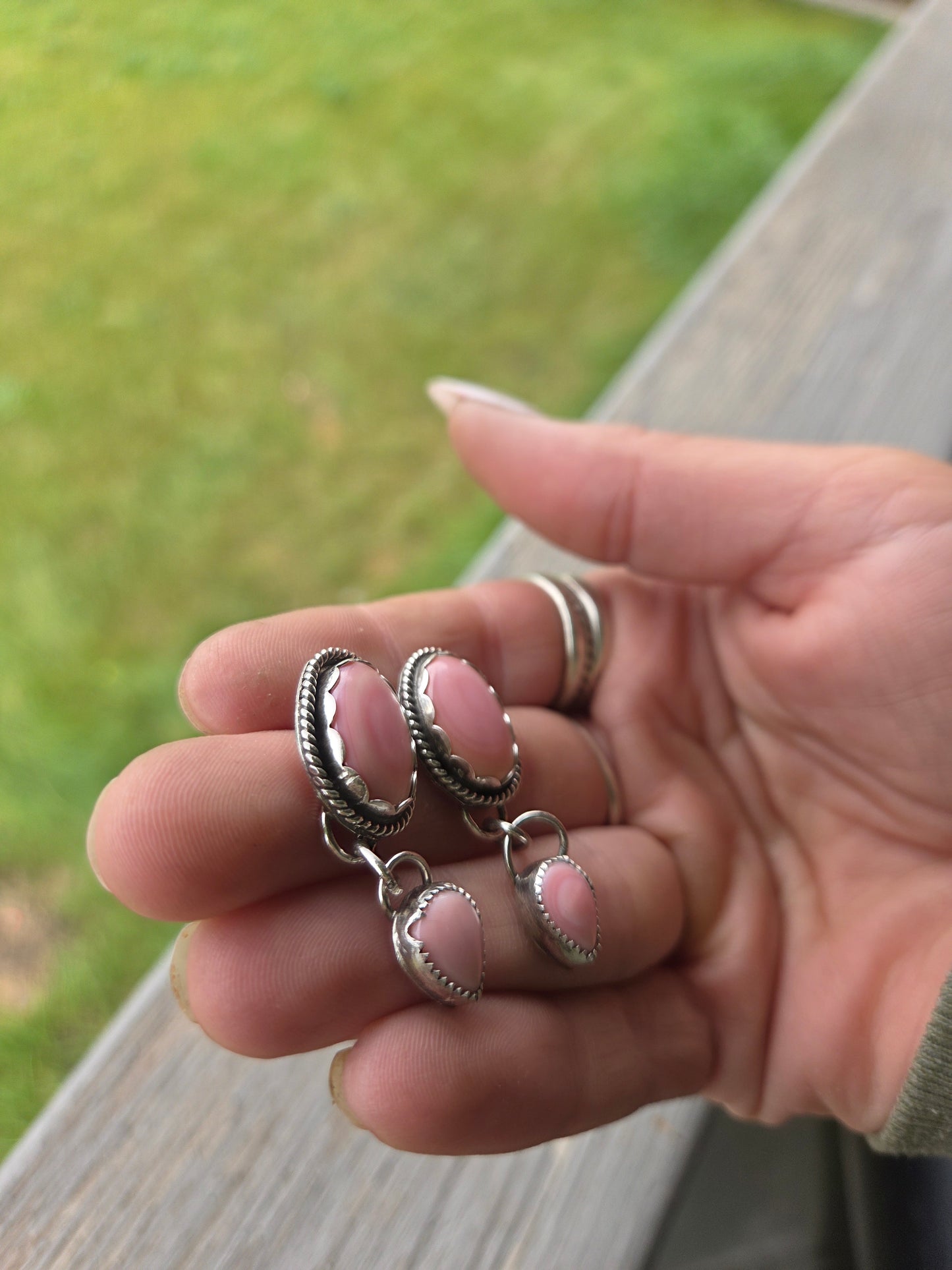 Pink Conch • Sterling Sliver Dangle Studs