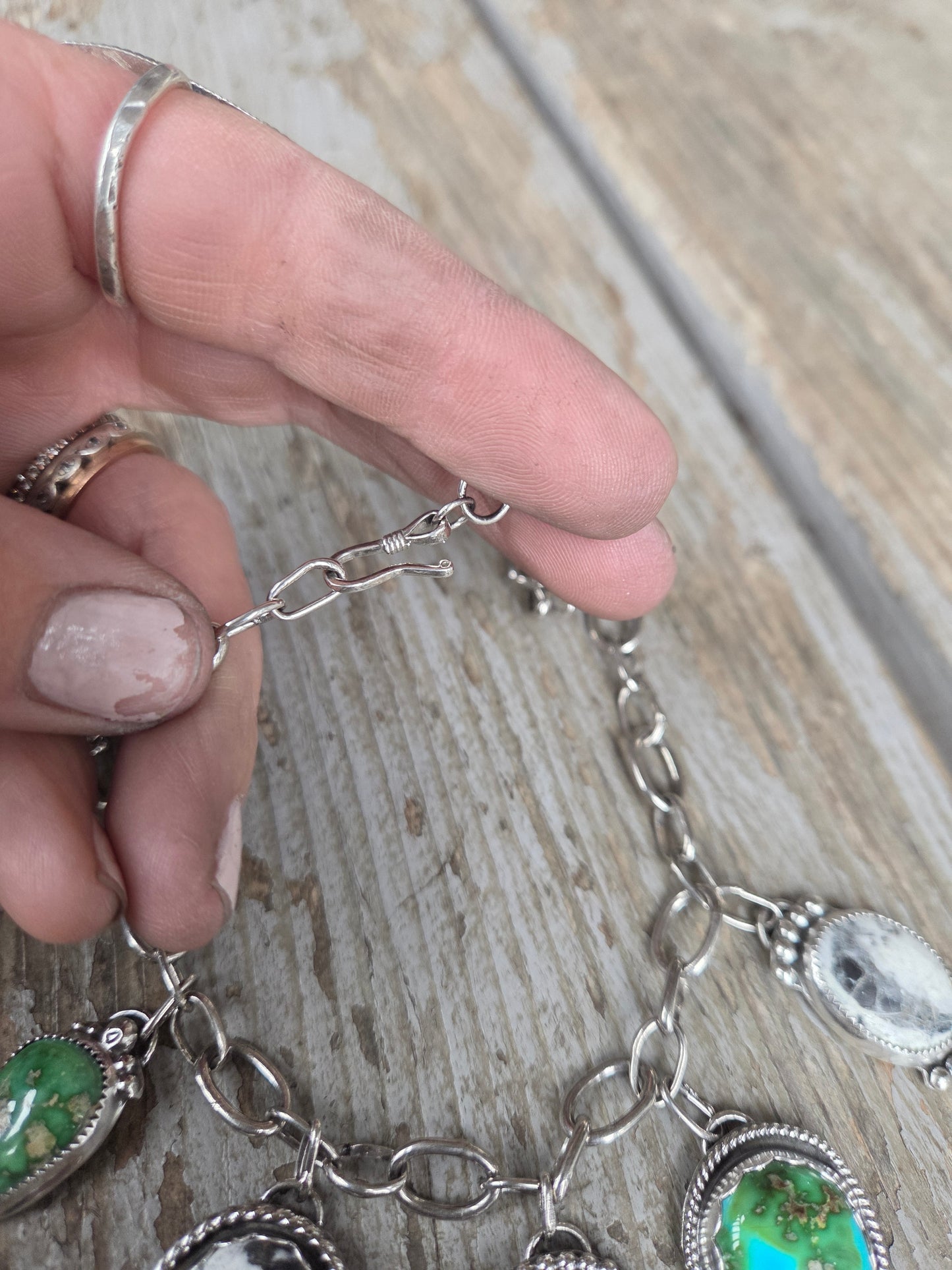 Choker Charm• Sonoran Turquoise • White Buffalo • Palomino •Adjustable up to 14.5 inches.