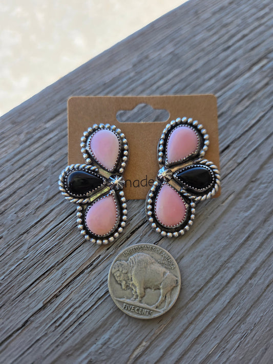 Pink Conch & Black Onyx Earrings