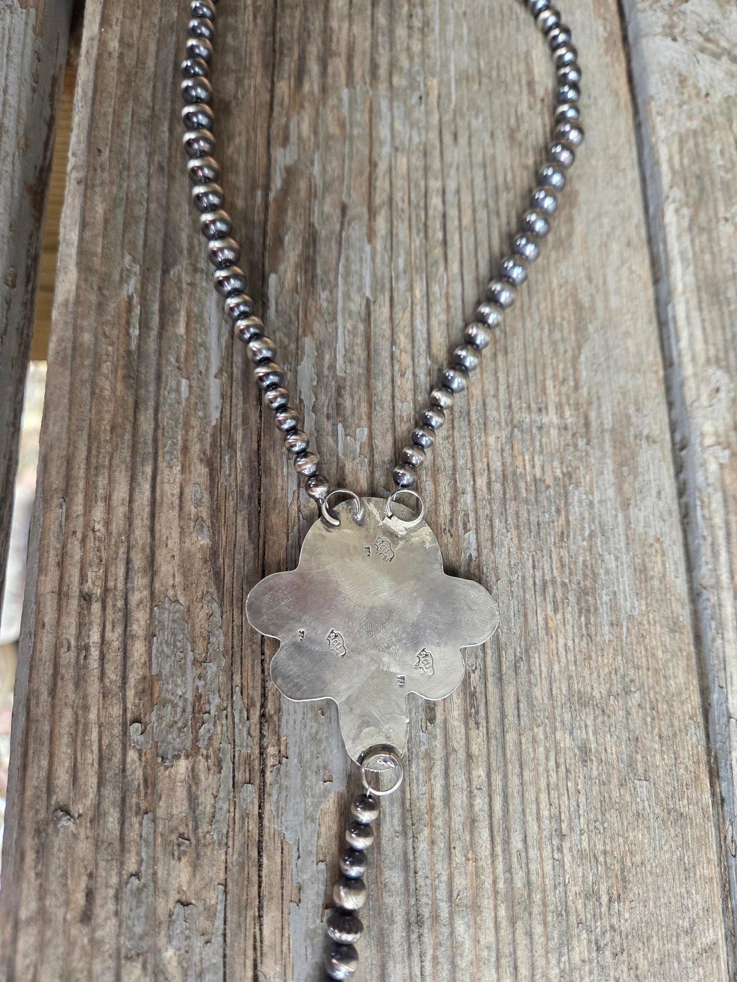 Buffalo Coin• Palomino & Sterling Silver Navajo Style Pearls. 16 inches