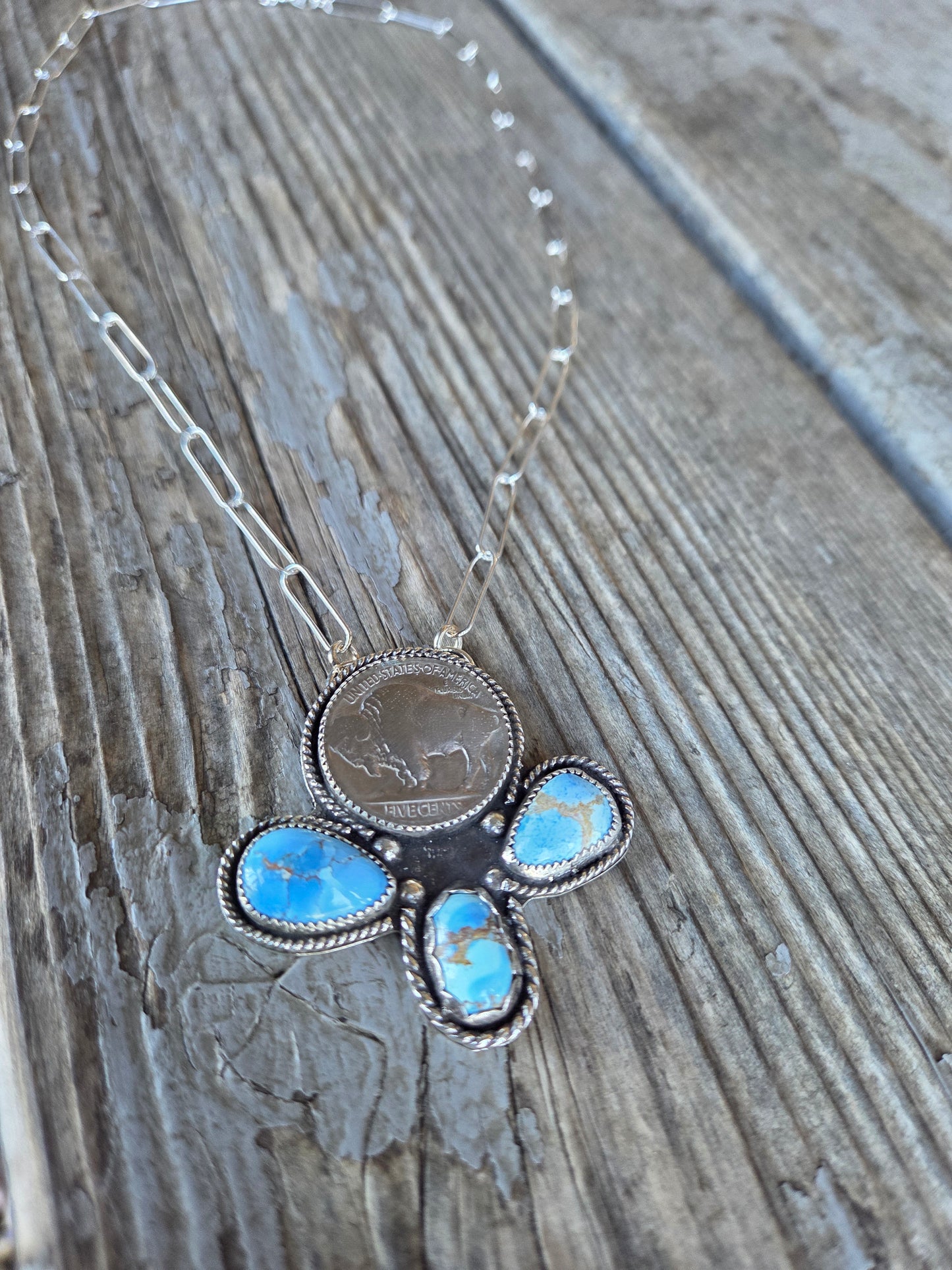 Buffalo Coin & Golden Hill Turquoise 18 inches