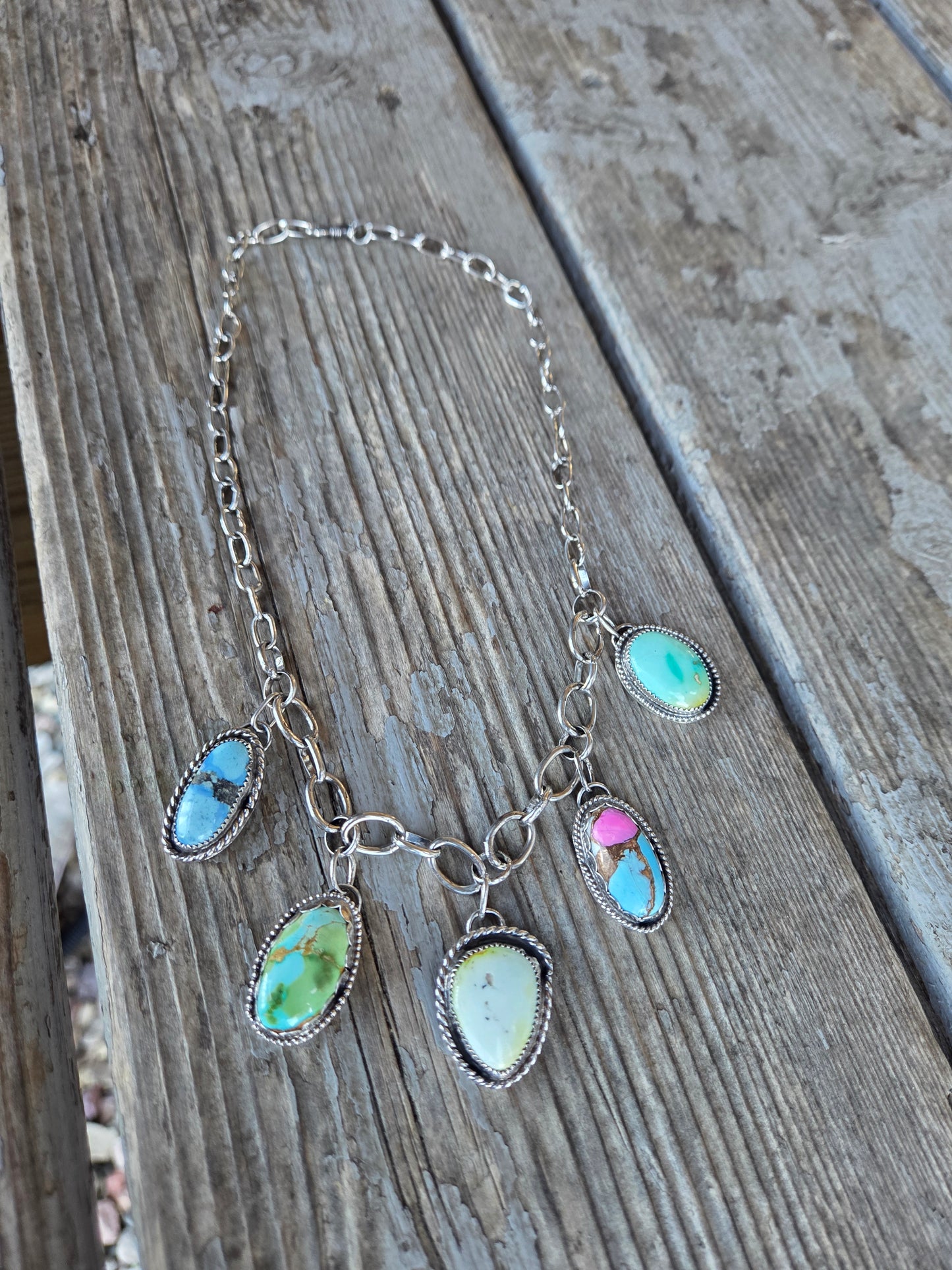 Golden Hill, Palomino, Sonoran Mountain, Cotton Candy, Emerald Valley Turquoise •Handmade Chain Link Choker Charm• Adjustable up to 16 inches