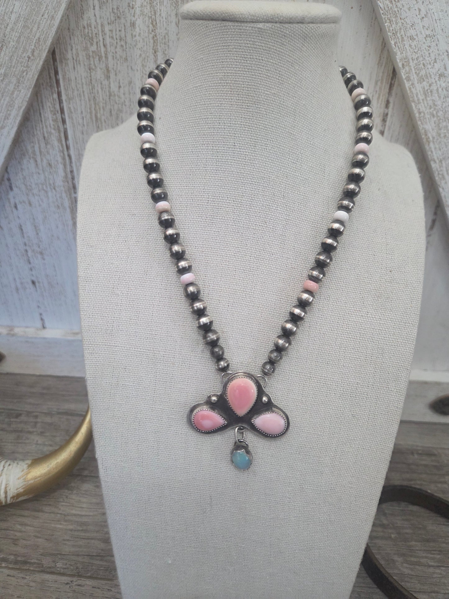 Pink Conch & Opal Sterling Navajo Style Pearls