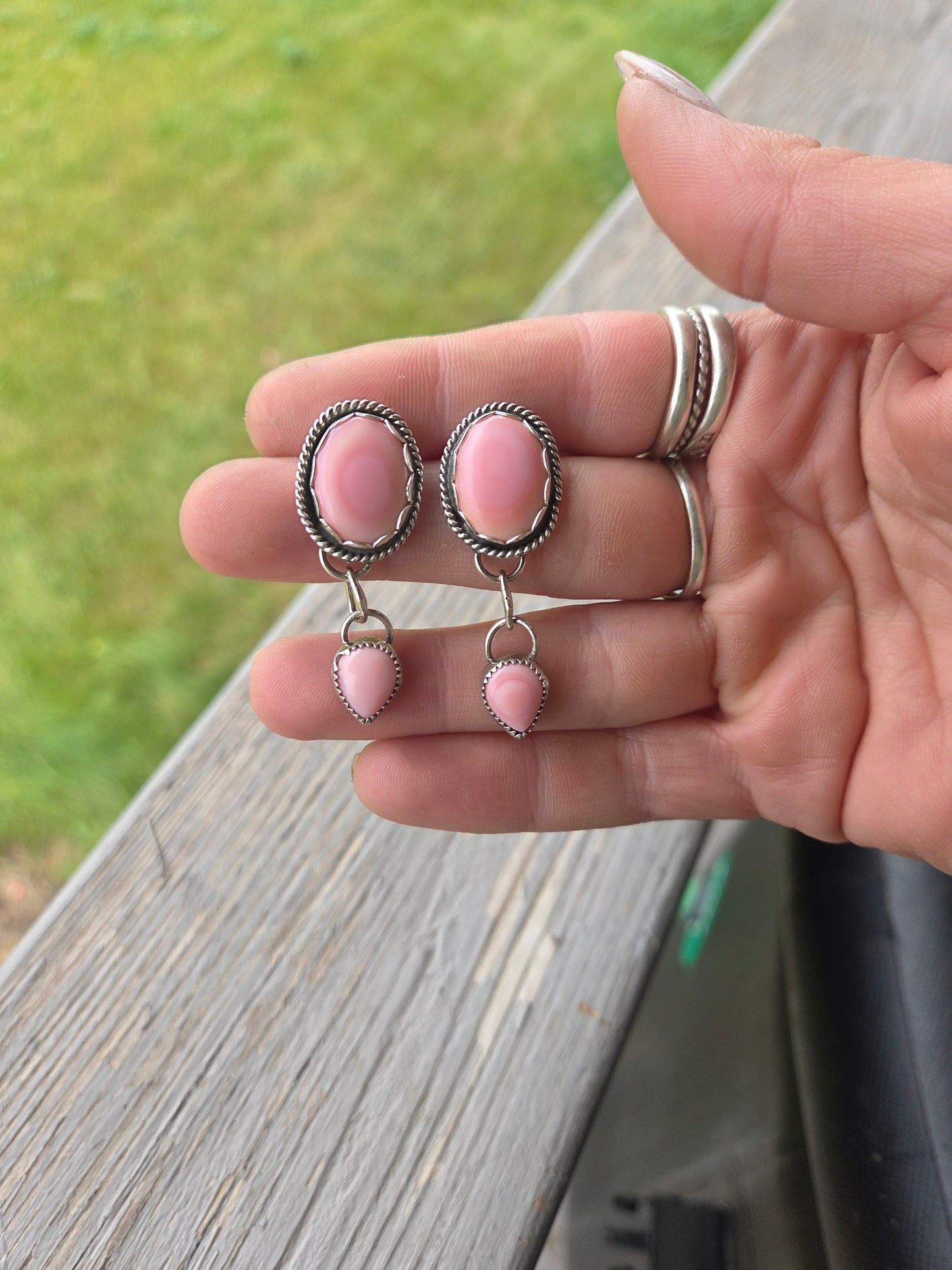 Pink Conch • Sterling Sliver Dangle Studs