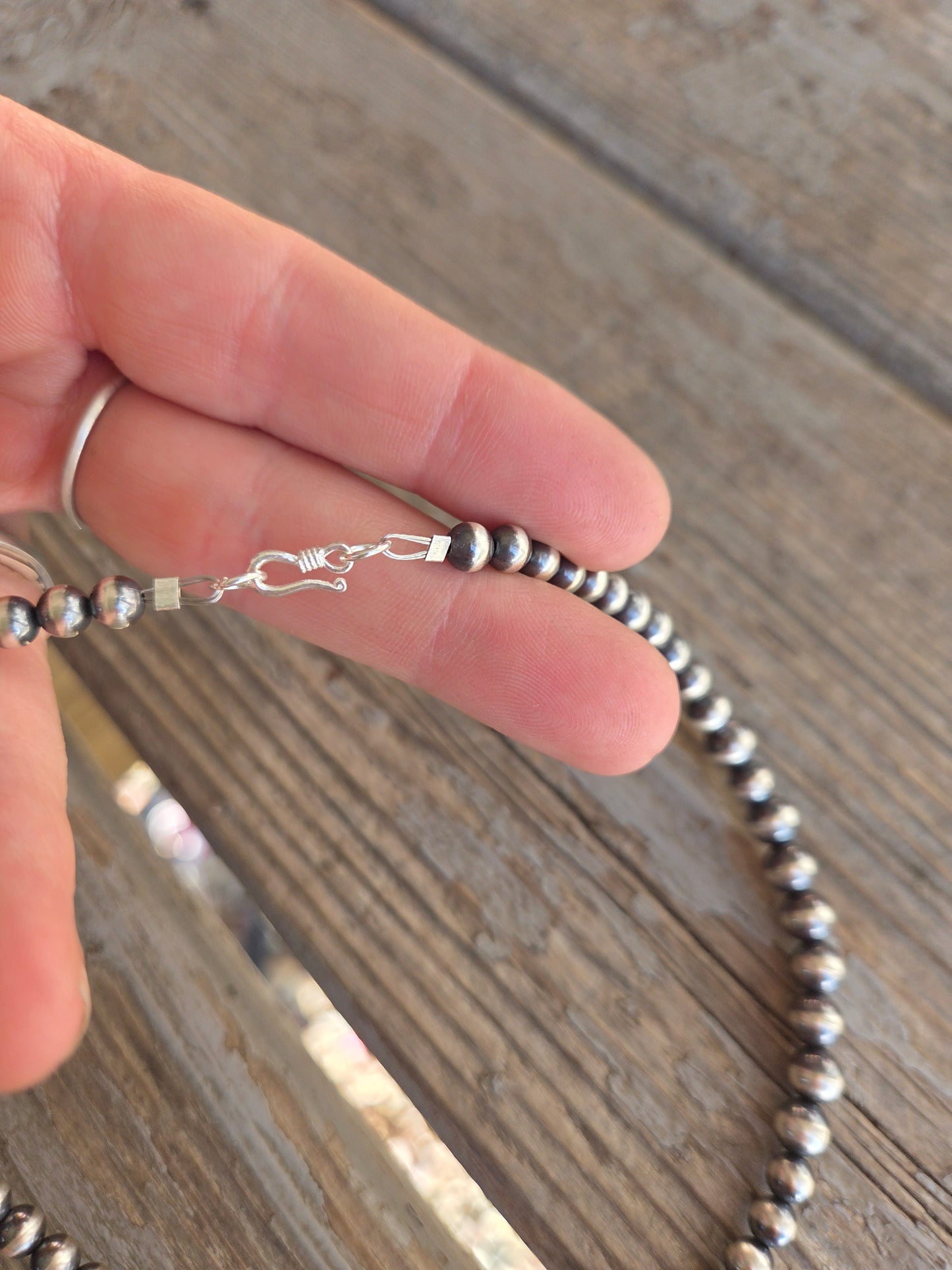 Sonoran Turquoise & Sterling Silver Navajo Style Pearls. 16 inches