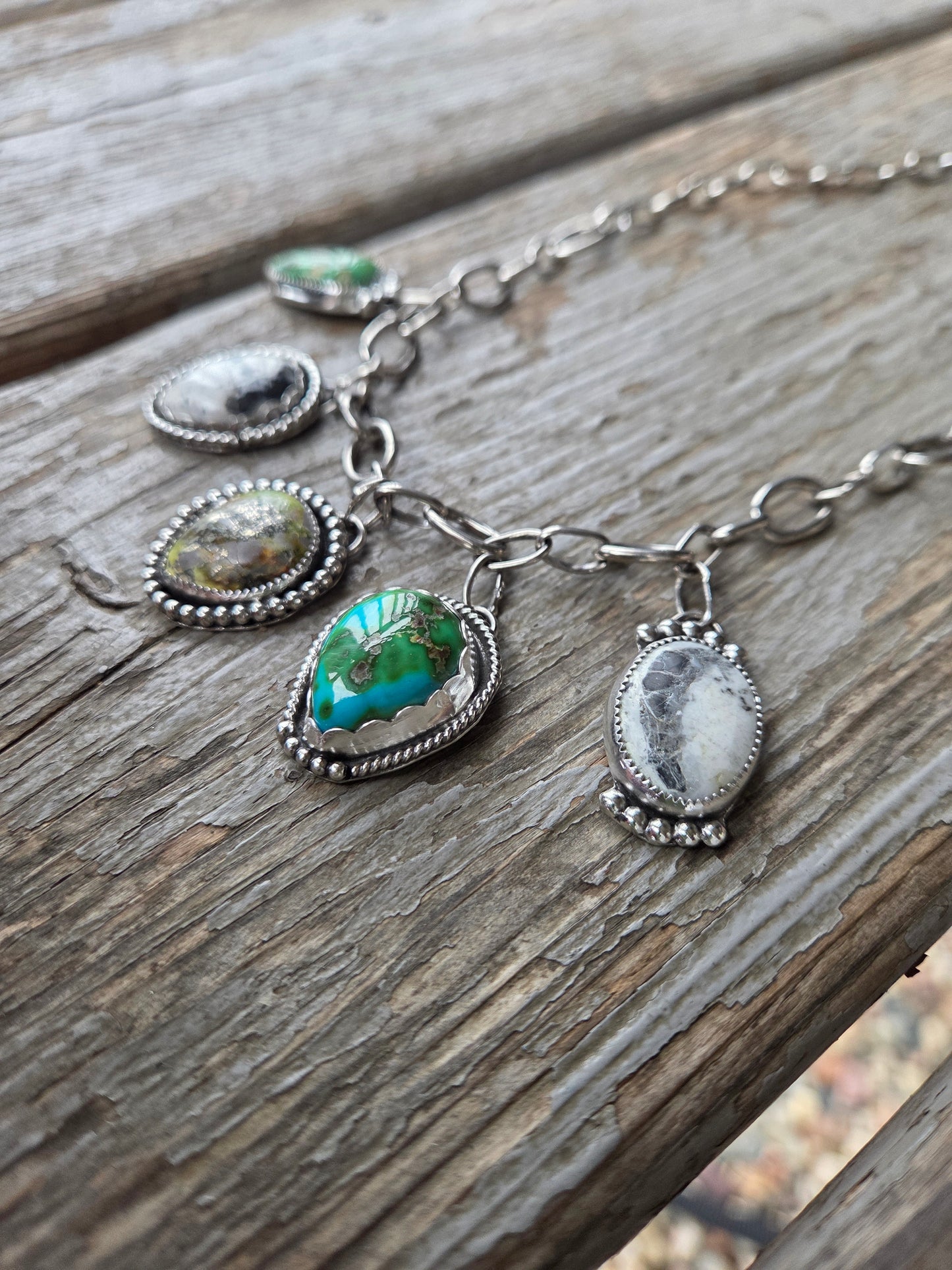 Choker Charm• Sonoran Turquoise • White Buffalo • Palomino •Adjustable up to 14.5 inches.