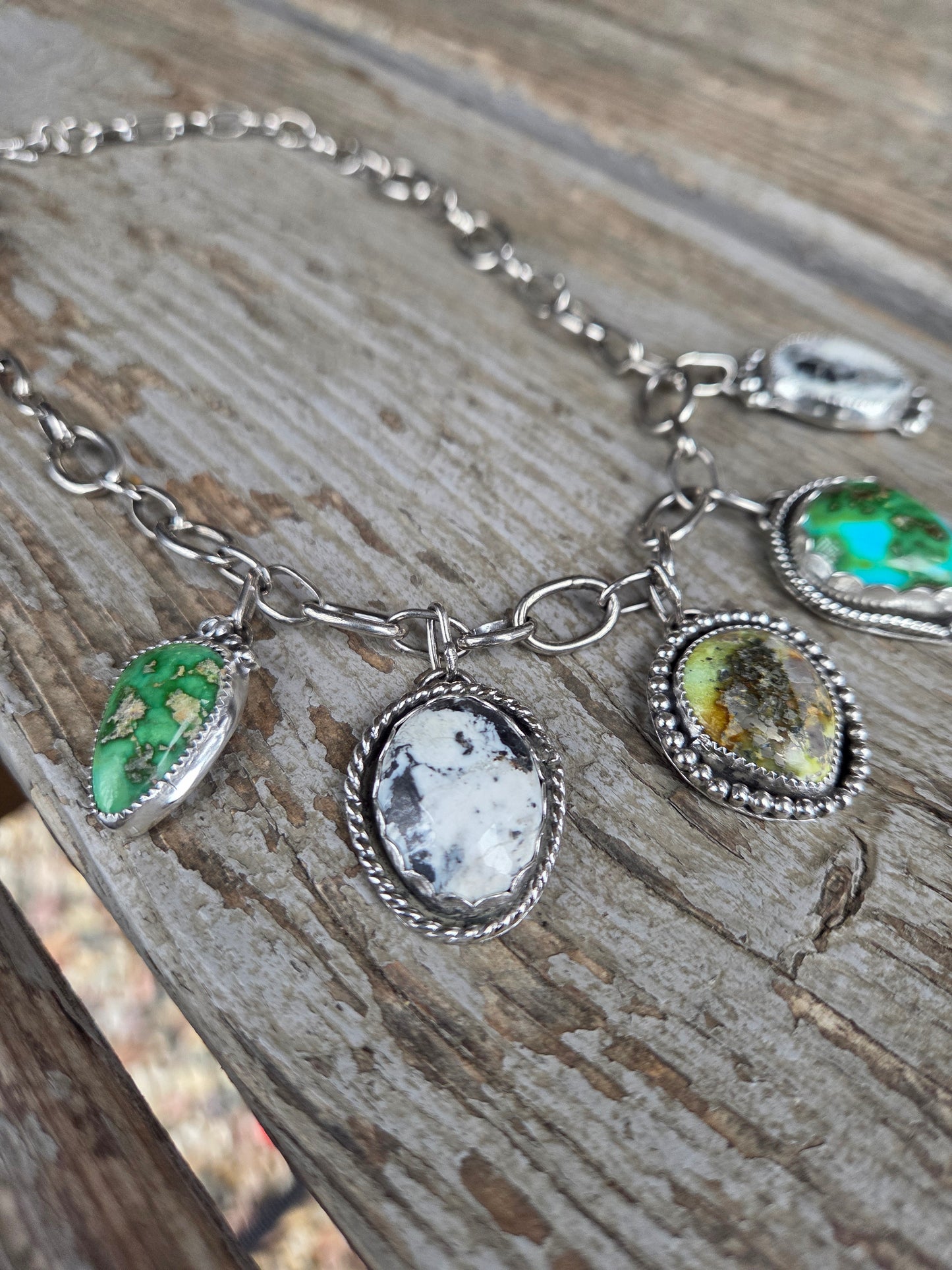 Choker Charm• Sonoran Turquoise • White Buffalo • Palomino •Adjustable up to 14.5 inches.