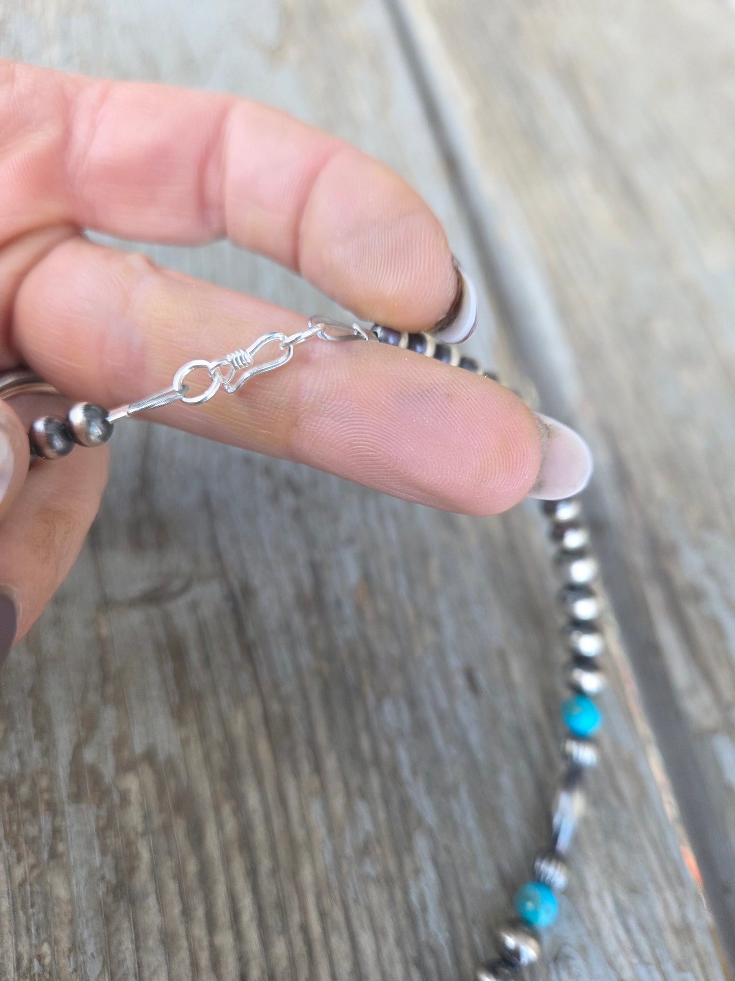 Prada glass Cab• Sterling Silver Pearls with Turquoise beads