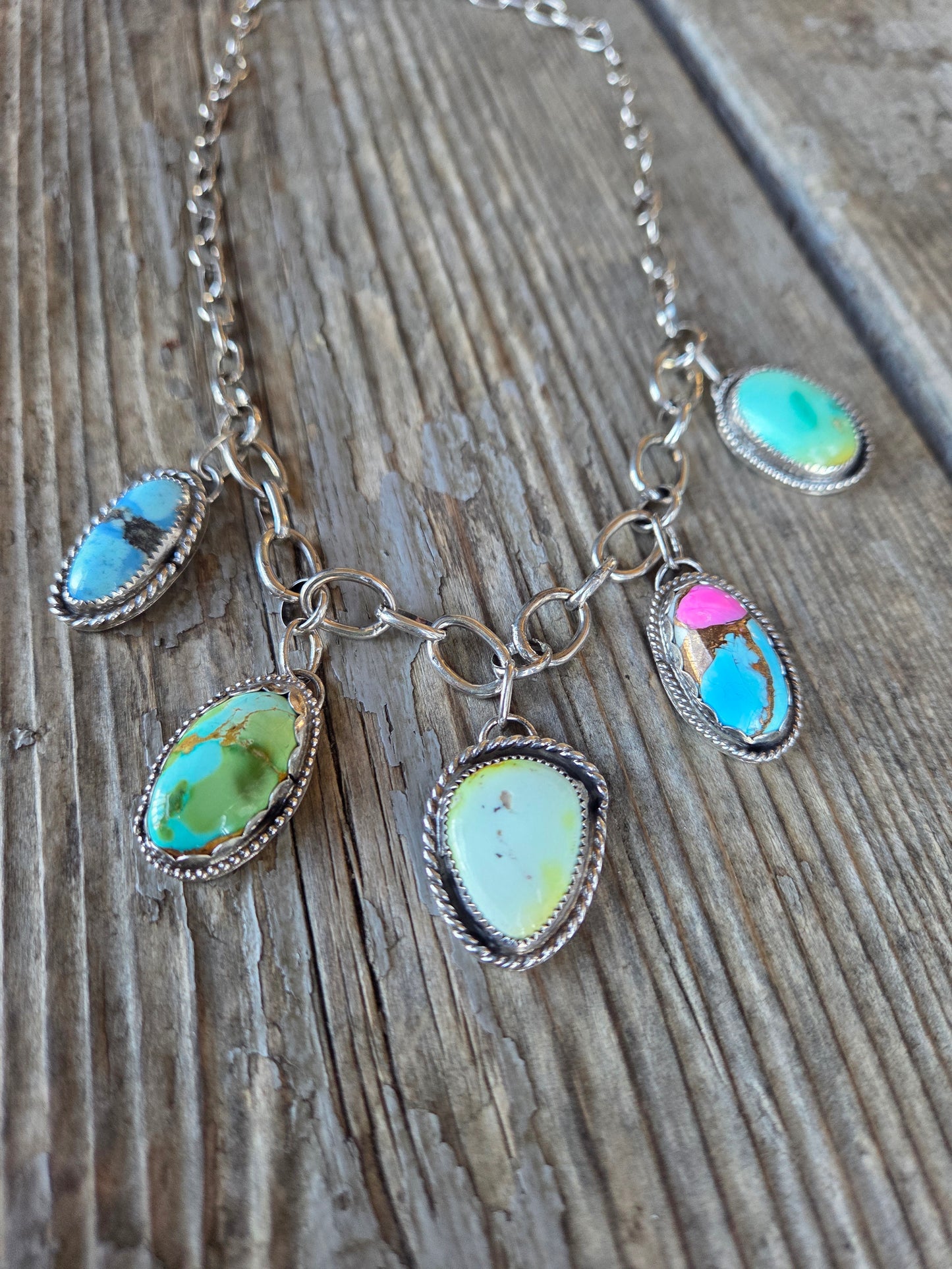 Golden Hill, Palomino, Sonoran Mountain, Cotton Candy, Emerald Valley Turquoise •Handmade Chain Link Choker Charm• Adjustable up to 16 inches