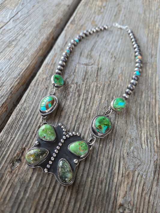 Butterfly Necklace • Sonoran Turquoise, Palomino & Sterling Pearls