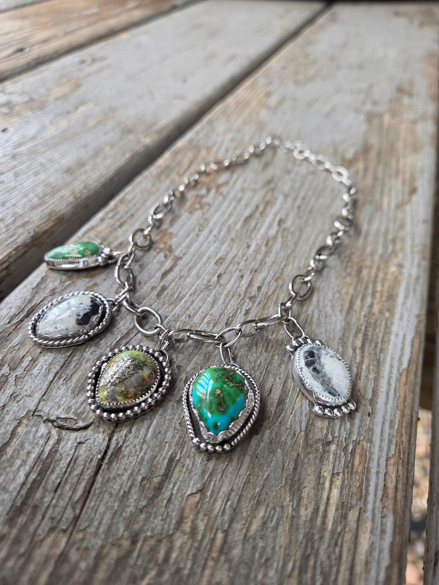 Choker Charm• Sonoran Turquoise • White Buffalo • Palomino •Adjustable up to 14.5 inches.