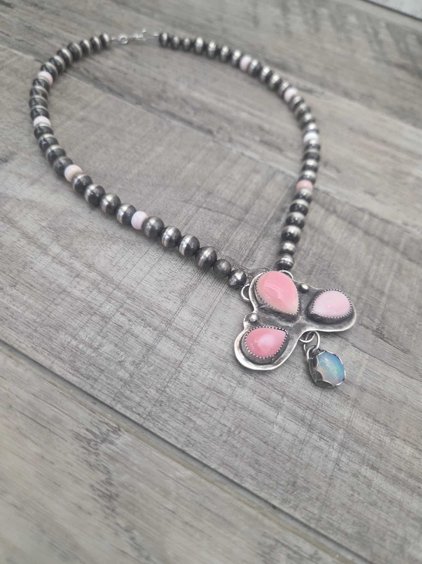 Pink Conch & Opal Sterling Navajo Style Pearls