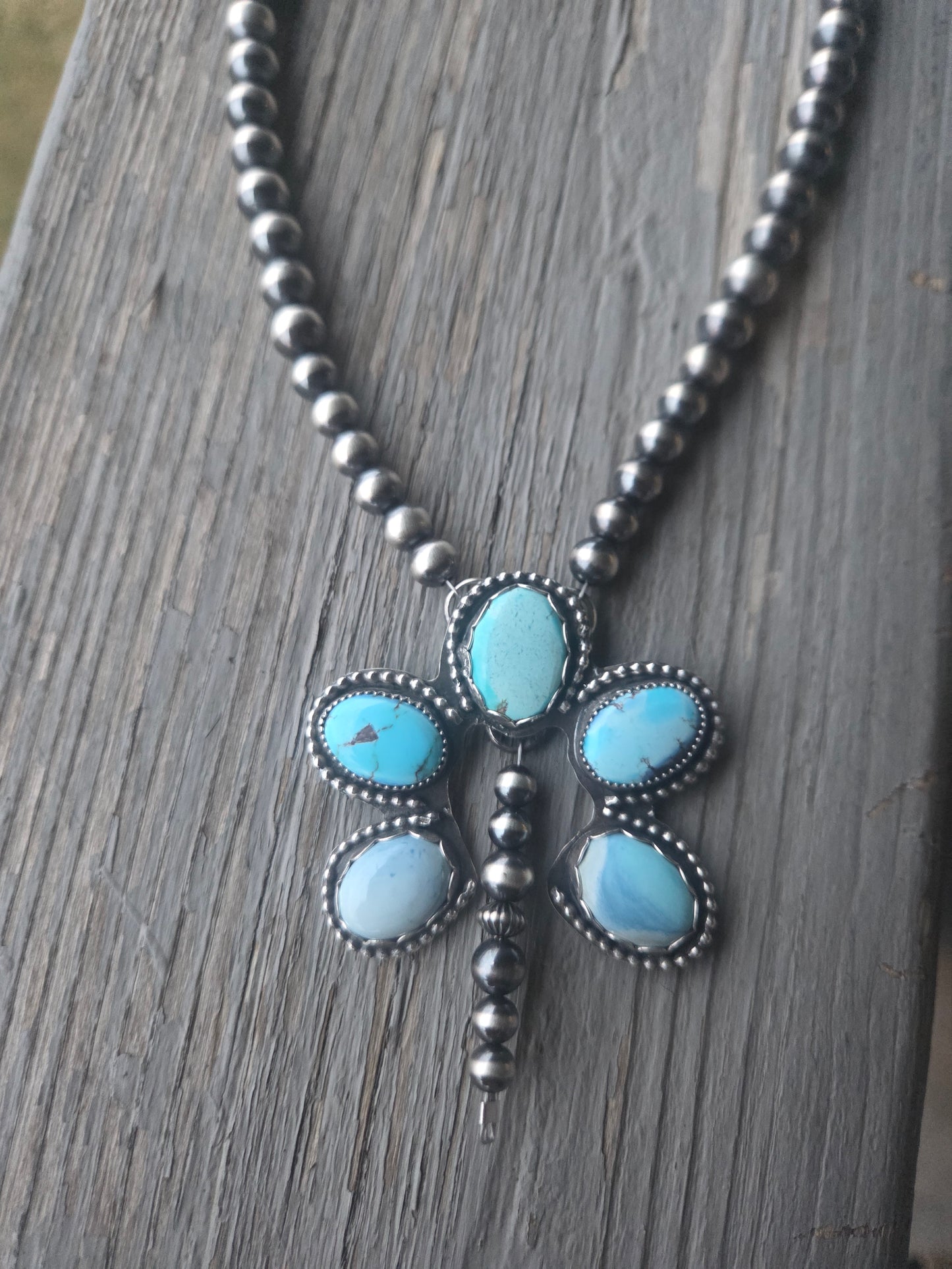 Golden Hill Turquoise & Sterling Silver Navajo Style Pearls. 16 inches